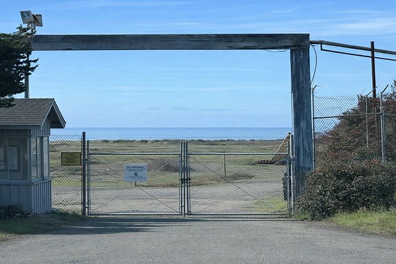 G-P Mill Site Main Gate — archival photograph, Fort Bragg, California